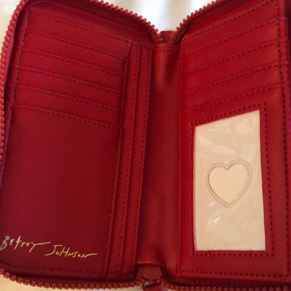 Betsey Johnson XOKARA Red Faux Leather ZA Wallet With Embossed Hearts NWT - Picture 11 of 16
